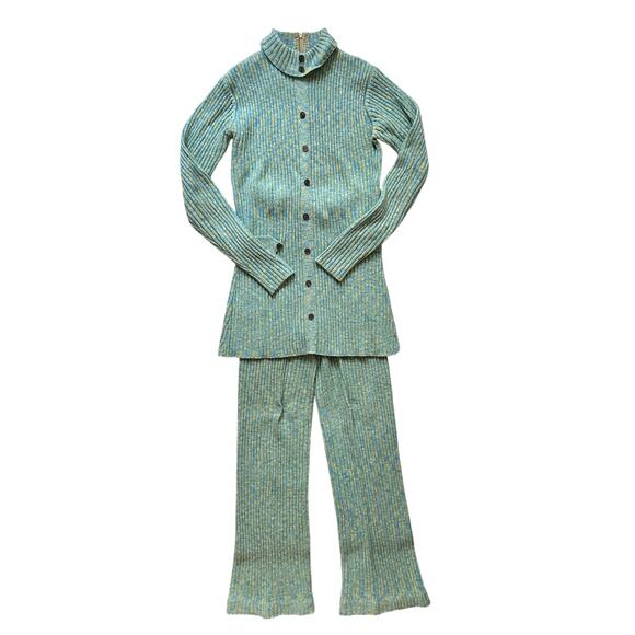 Vintage Erika Ribbed Knit Cardigan Pants Matching Set Lounge Made in Hong Kong S - Picture 2 of 7